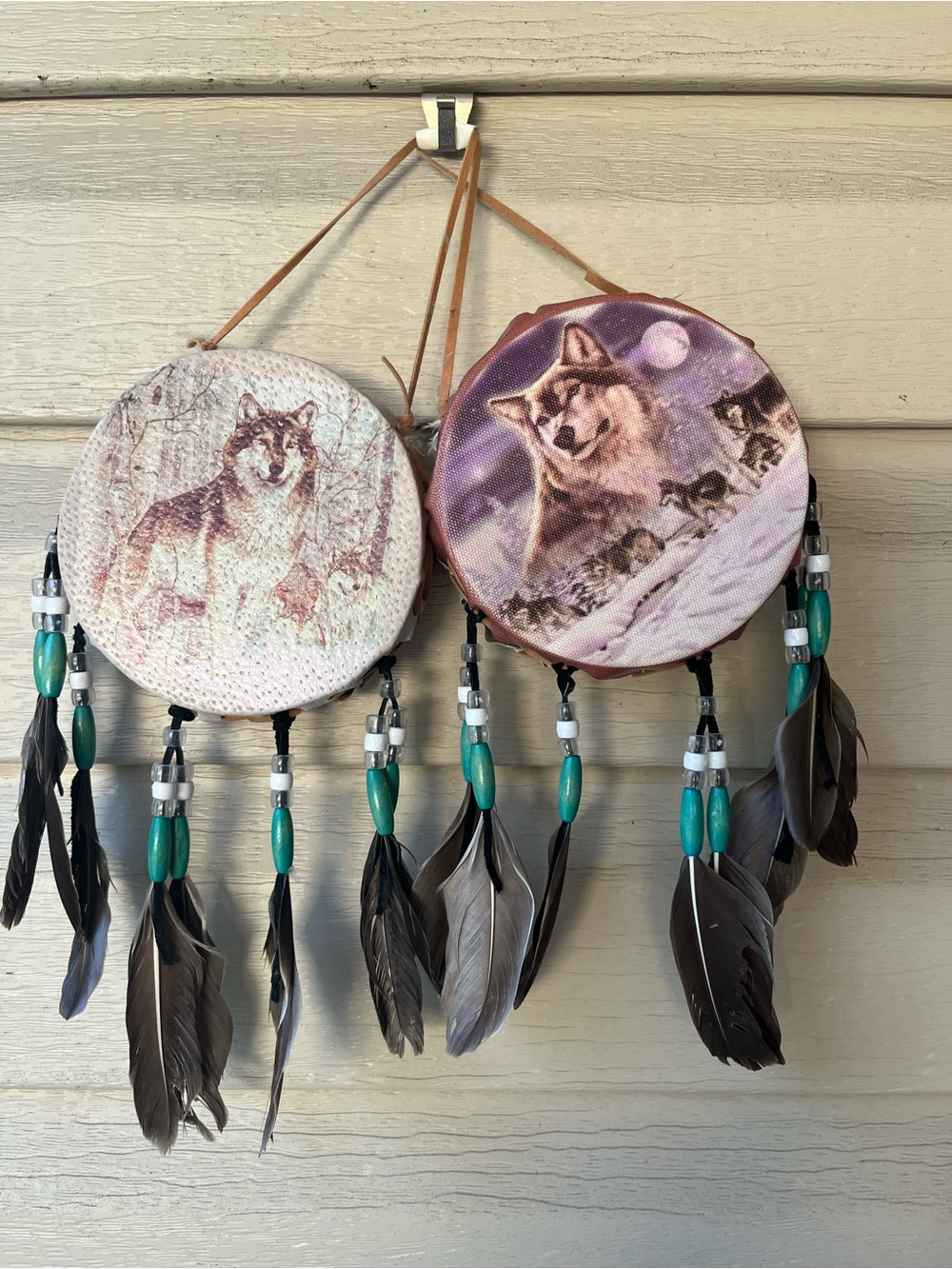 Decorative Wolf Dreamcatcher Wall Hanging - Tan & Purple